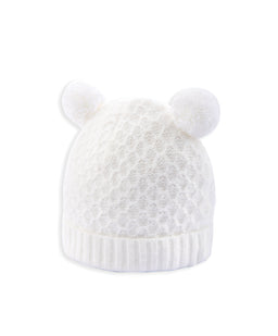 Mamas & Papas Hats & Booties Rib Knit Hat & Pom Poms - White