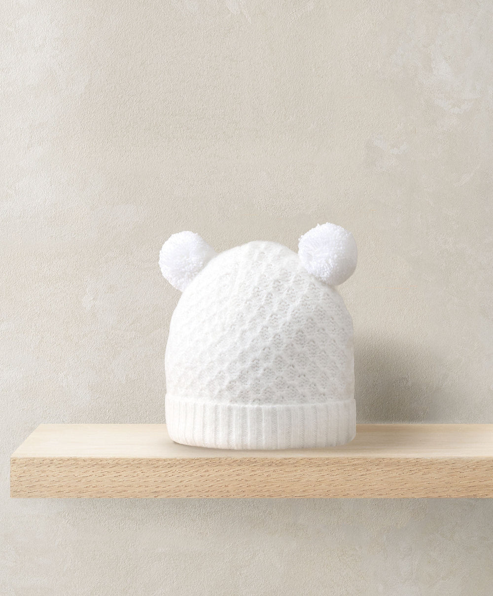Mamas &amp; Papas Hats &amp; Booties Rib Knit Hat &amp; Pom Poms - White