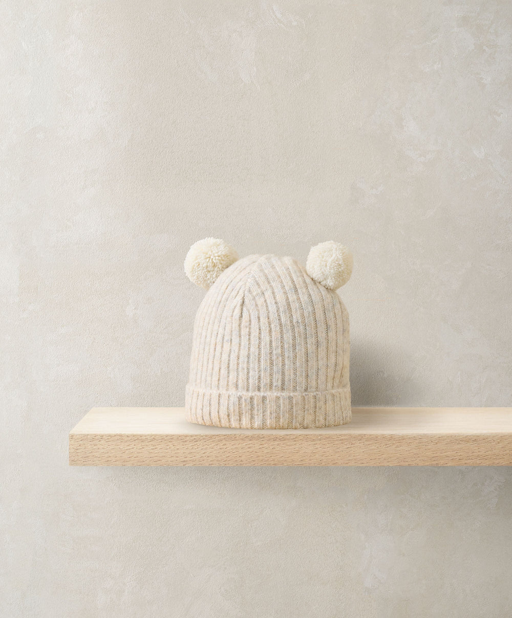 Mamas &amp; Papas Hats &amp; Booties Rib Knit Hat with Pom Poms - Oatmeal