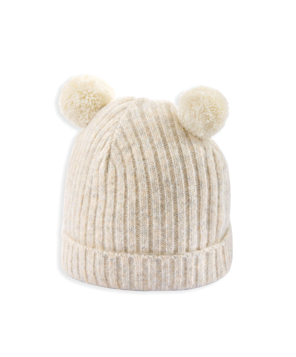 Mamas &amp; Papas Hats &amp; Booties Rib Knit Hat with Pom Poms - Oatmeal