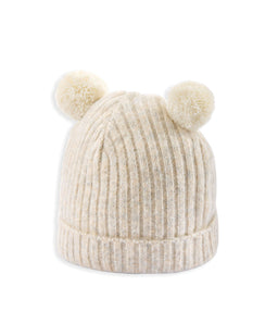 Mamas & Papas Hats & Booties Rib Knit Hat with Pom Poms - Oatmeal