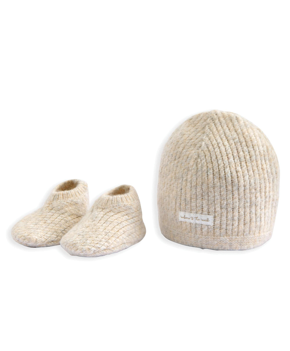 Mamas &amp; Papas Hats &amp; Booties Waffle Knit Hat &amp; Booties Set  (2 Pieces) - Oatmeal