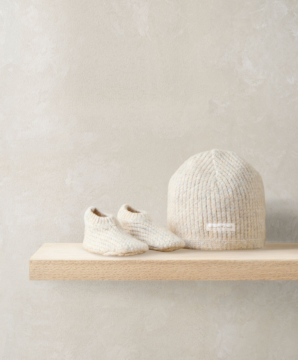 Mamas &amp; Papas Hats &amp; Booties Waffle Knit Hat &amp; Booties Set  (2 Pieces) - Oatmeal