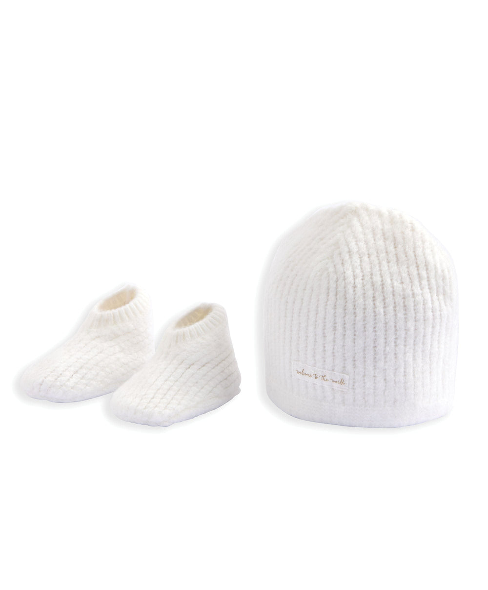 Mamas &amp; Papas Hats &amp; Booties Waffle Knit Hat &amp; Booties Set - White