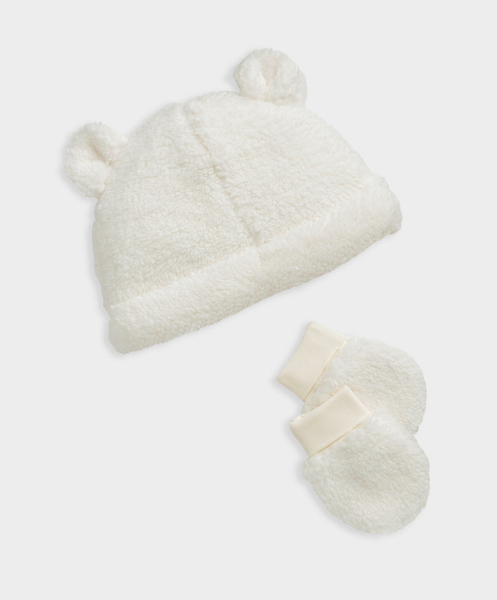 Mamas &amp; Papas Hats &amp; Mitts Cream Borg Hat &amp; Mitts Set