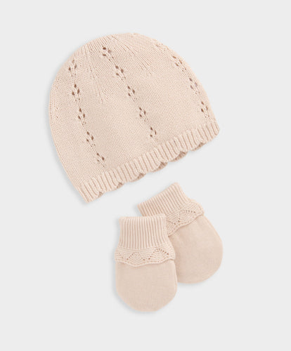 Mamas & Papas Hats & Mitts Knitted Hat & Mitts - Pink
