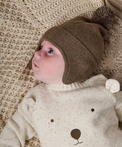 Mamas & Papas Hats & Mitts Pom Knitted Hat - Chocolate Brown