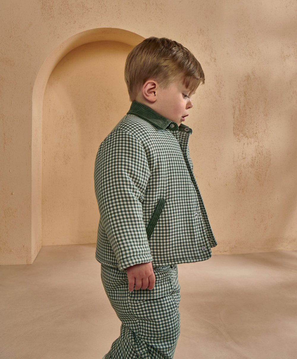 Mamas &amp; Papas Jackets &amp; Coats Check Jacket with Borg Lining &amp; Cord Collar - Green