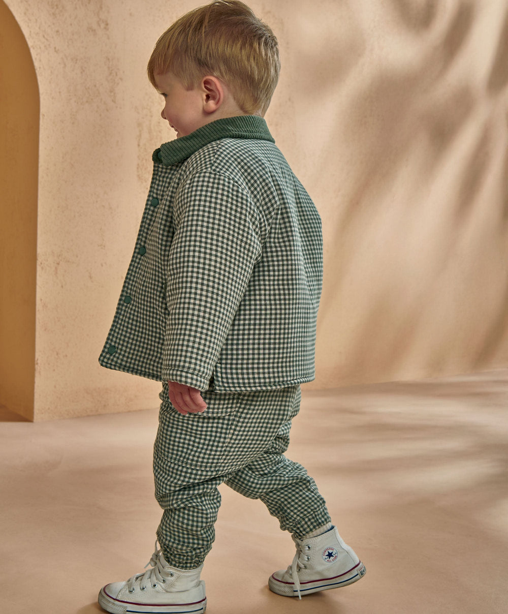 Mamas &amp; Papas Jackets &amp; Coats Check Jacket with Borg Lining &amp; Cord Collar - Green