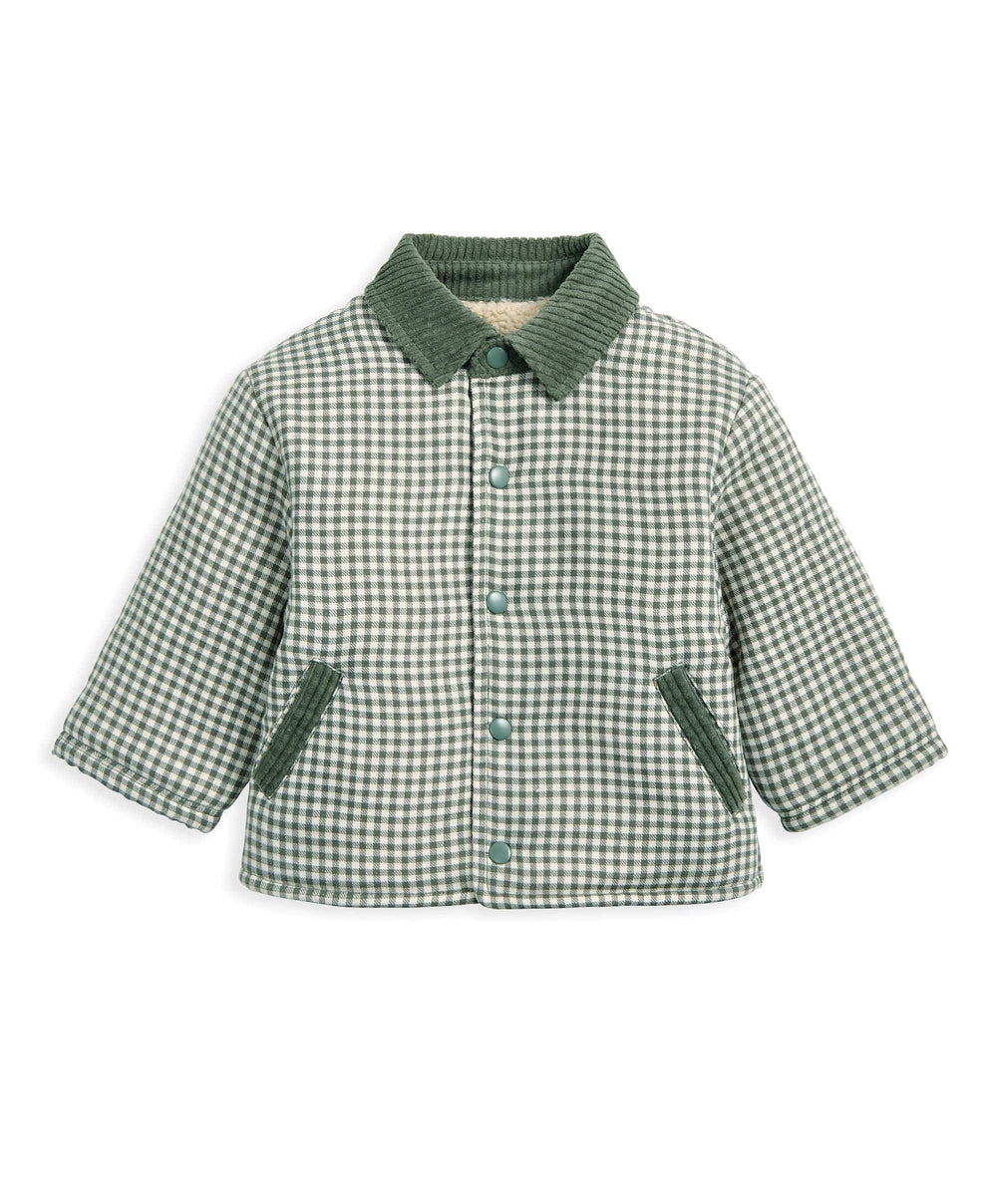 Mamas &amp; Papas Jackets &amp; Coats Check Jacket with Borg Lining &amp; Cord Collar - Green