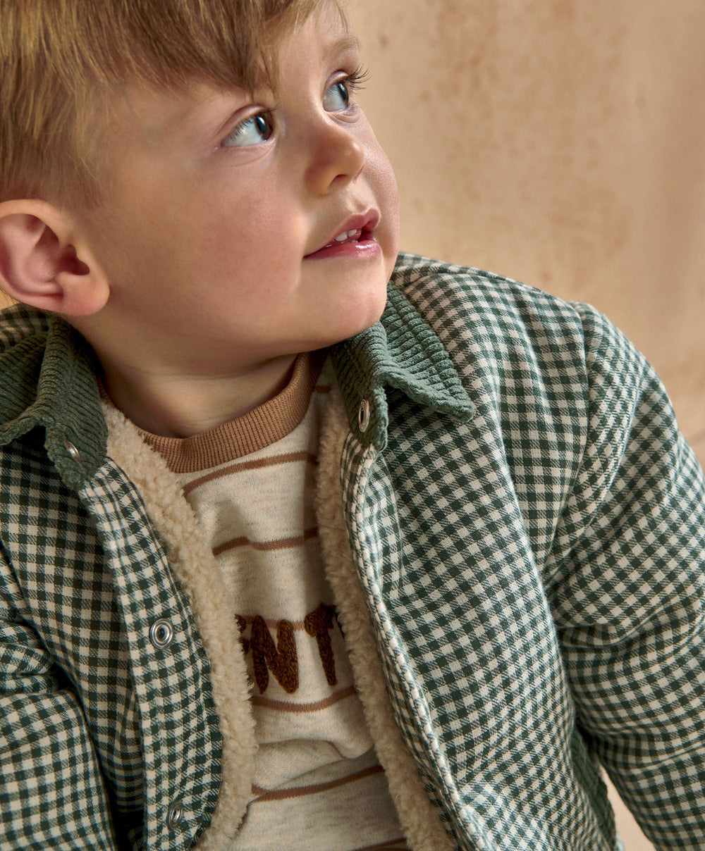 Mamas &amp; Papas Jackets &amp; Coats Check Jacket with Borg Lining &amp; Cord Collar - Green