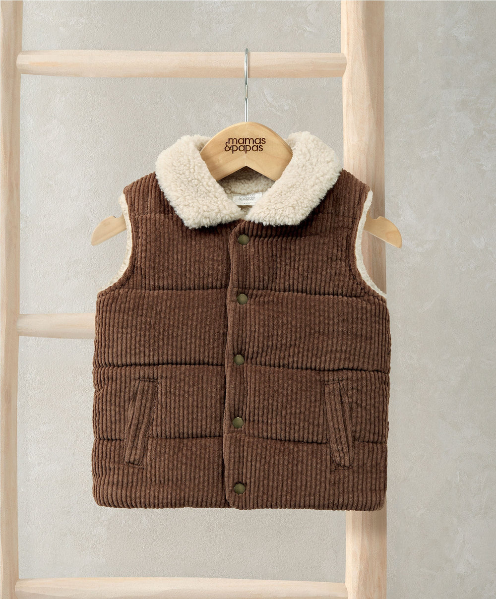 Mamas &amp; Papas Jackets &amp; Coats Cord Gilet with Borg Lining - Brown