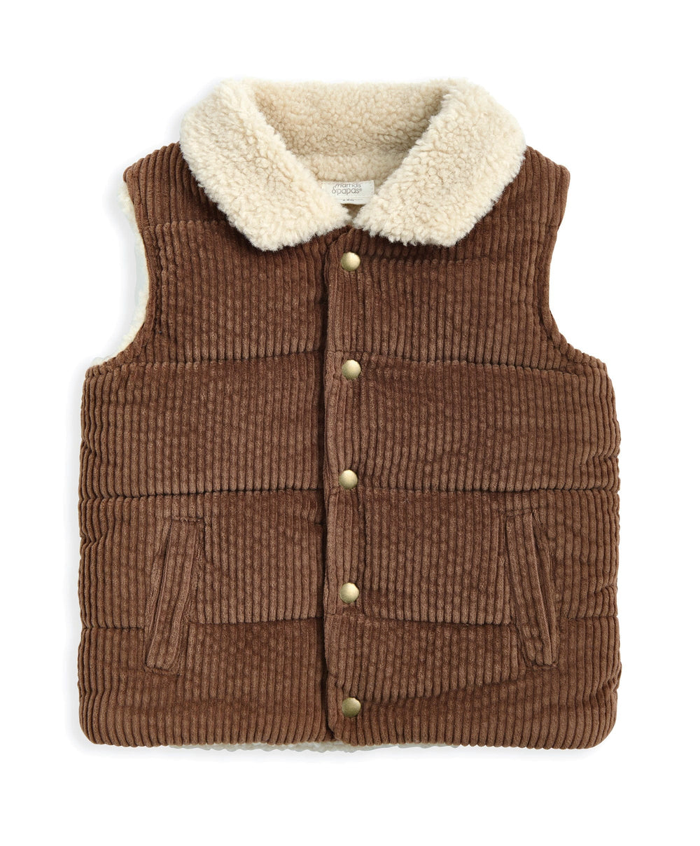 Mamas &amp; Papas Jackets &amp; Coats Cord Gilet with Borg Lining - Brown