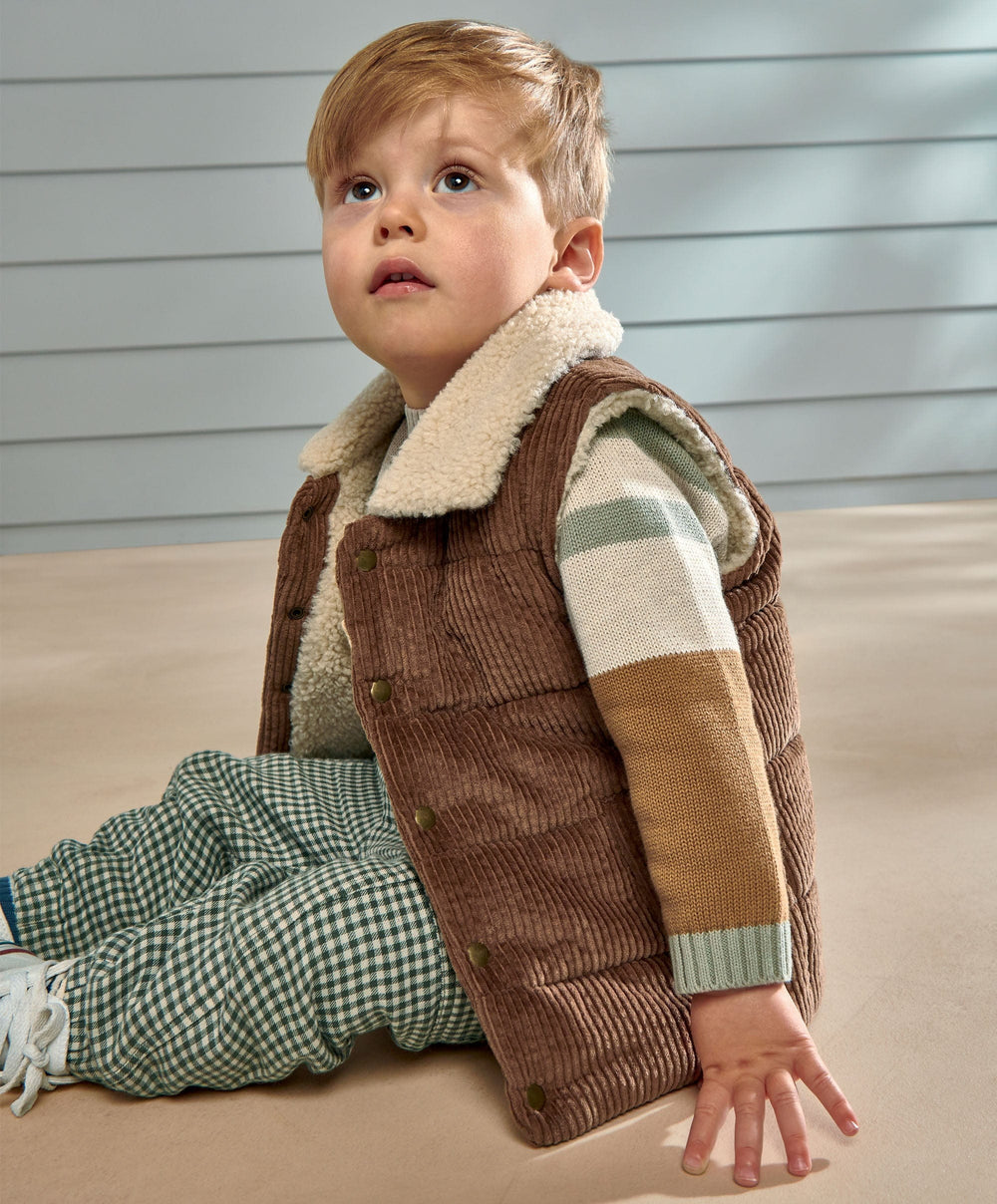 Mamas &amp; Papas Jackets &amp; Coats Cord Gilet with Borg Lining - Brown
