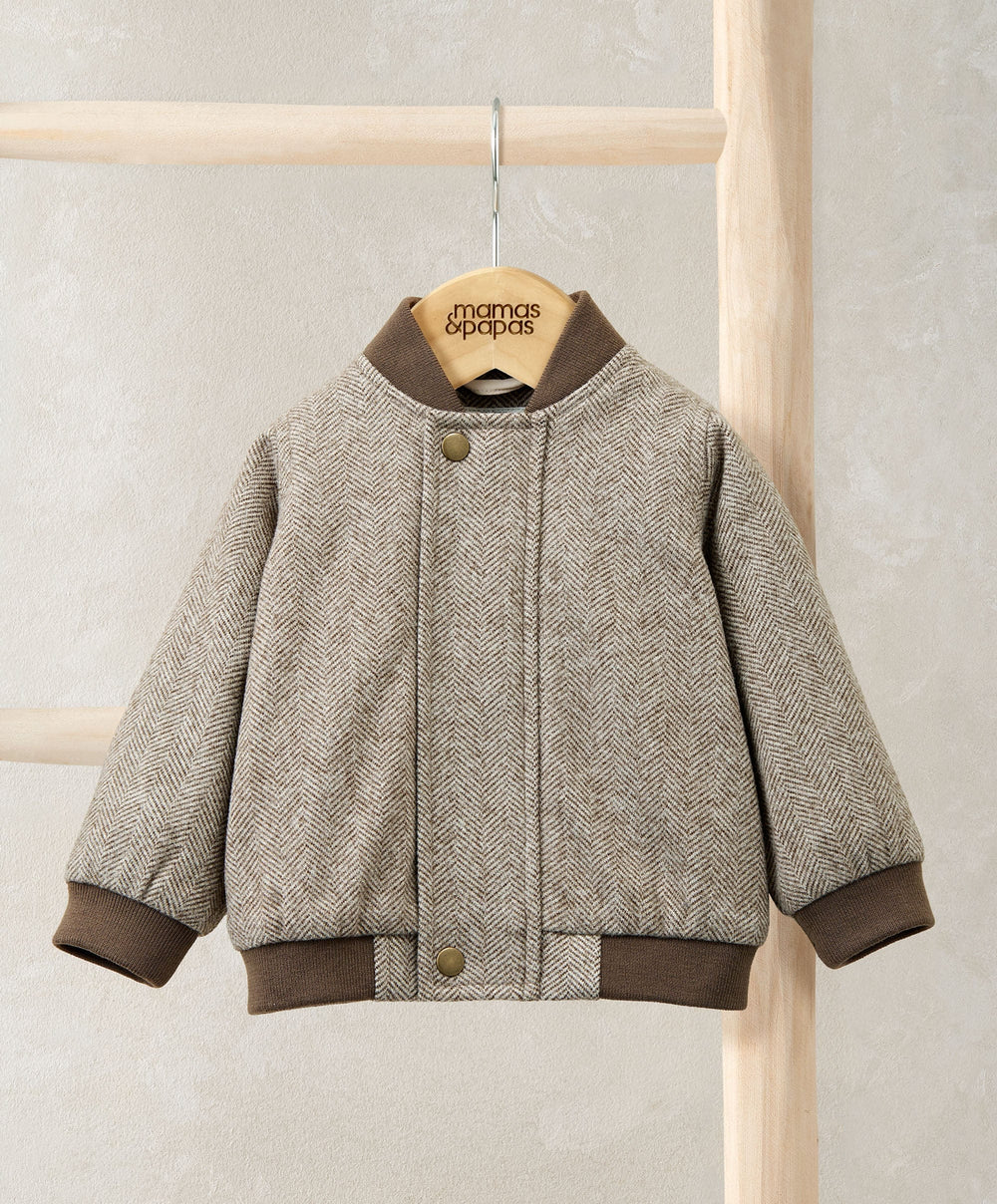 Mamas &amp; Papas Jackets &amp; Coats Herringbone Bomber Jacket  - Oatmeal