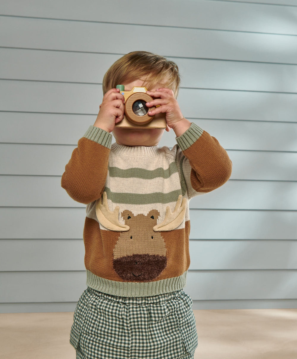 Mamas &amp; Papas Jumpers &amp; Knitwear Moose Character Knit Jumper with 3D Antlers - Brown
