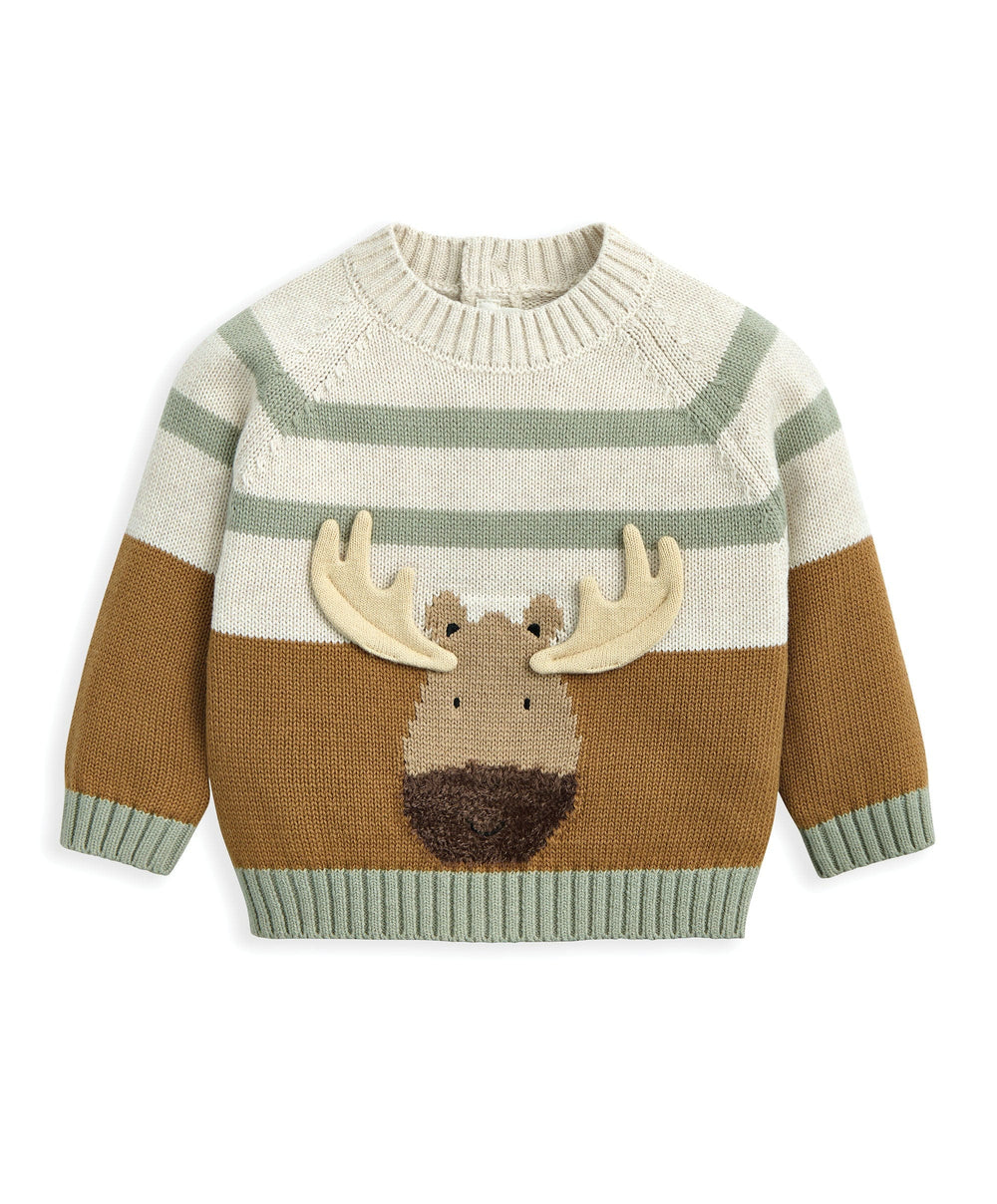 Mamas &amp; Papas Jumpers &amp; Knitwear Moose Character Knit Jumper with 3D Antlers - Brown