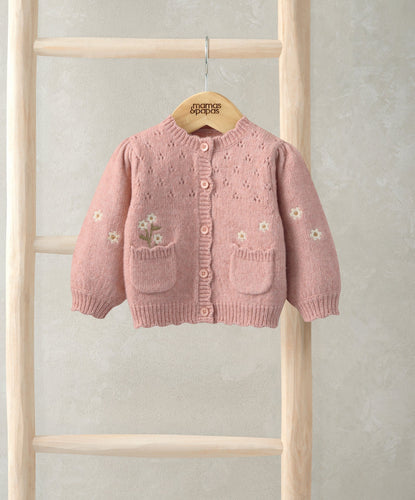 Mamas & Papas Jumpers & Knitwear Pink Daisy Cardigan