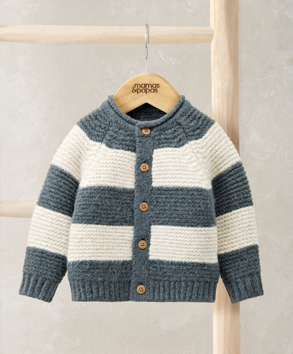 Mamas &amp; Papas Jumpers &amp; Knitwear Striped Knit Cardigan with Raglan Sleeves - Blue