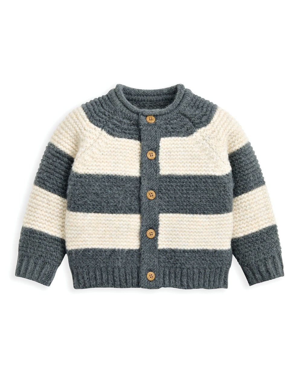 Mamas &amp; Papas Jumpers &amp; Knitwear Striped Knit Cardigan with Raglan Sleeves - Blue