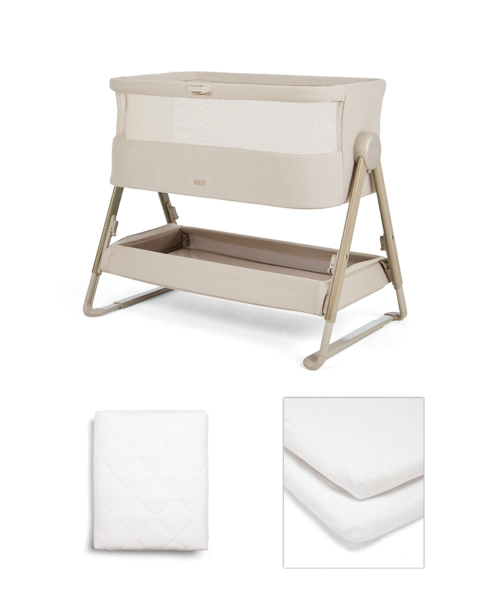 Mamas &amp; Papas Lua 2 Bundle with White Sheets &amp; Mattress Protector - Sand