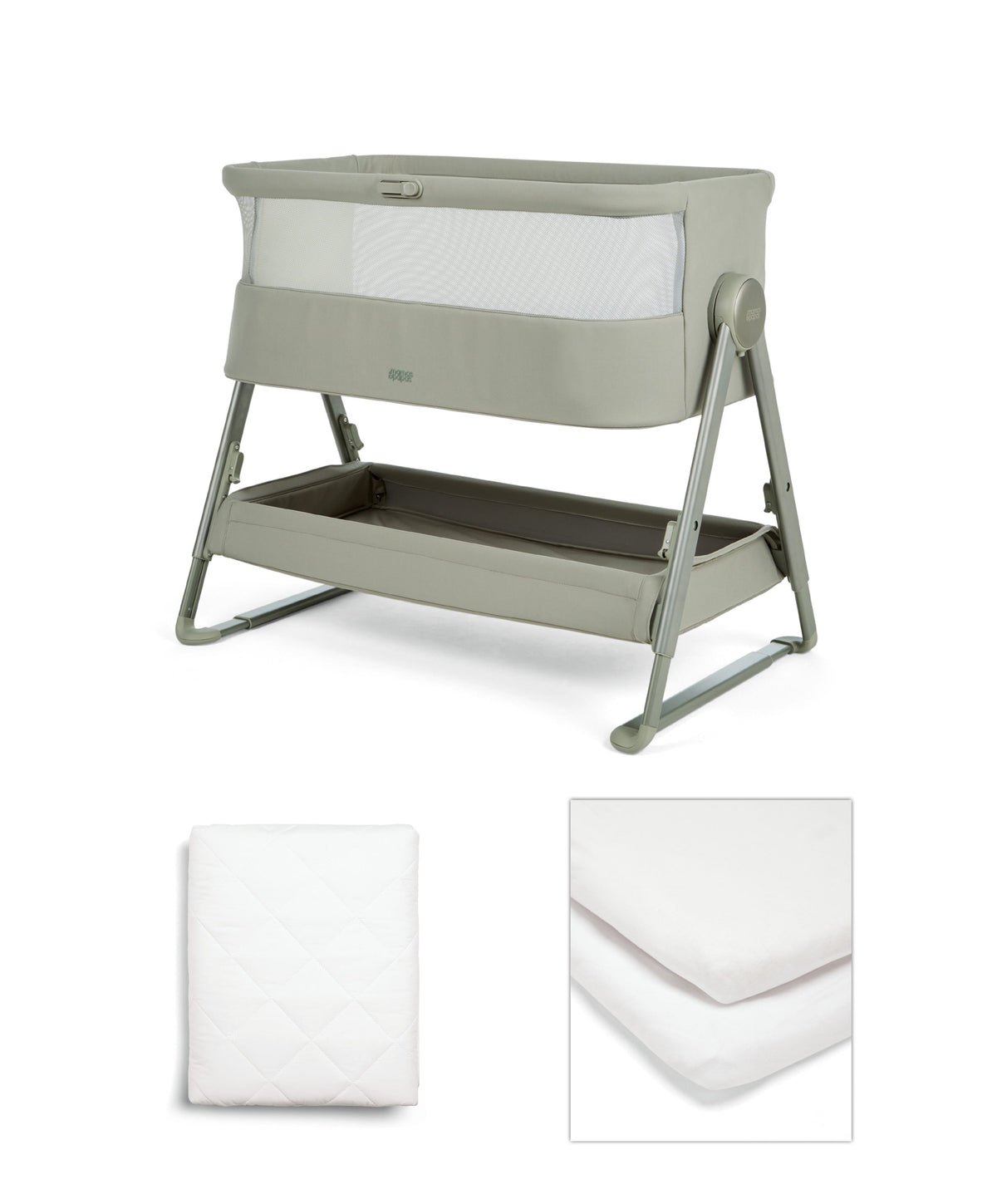 Mamas & Papas Lua 2 Bundle with White Sheets & Mattress Protector - Thyme