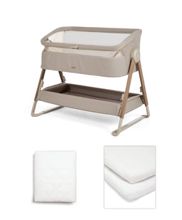 Mamas & Papas Lua 2 Mocha Bundle 2 White Sheets & Mattress Prtctr