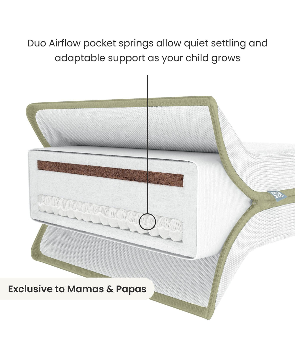 Mamas &amp; Papas Mia Baby Cot &amp; Premium Dual Core+ Cot Mattress - White