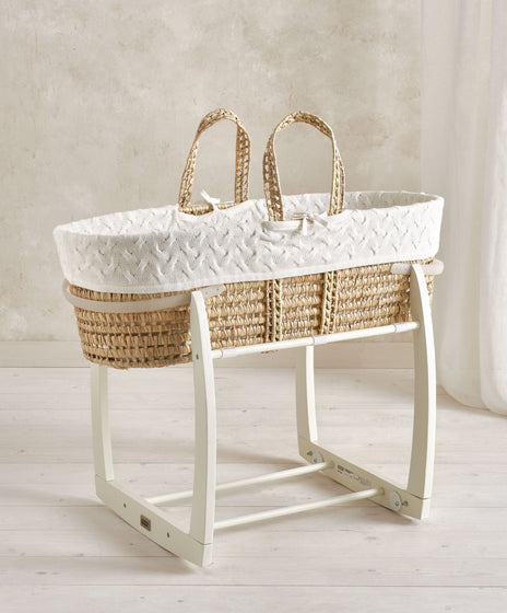 Moses Basket - White Cable Knit