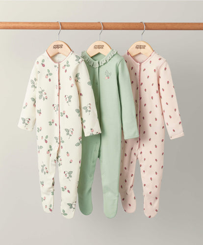Mamas & Papas Multipacks Strawberry Sleepsuits (Set of 3) - Pink