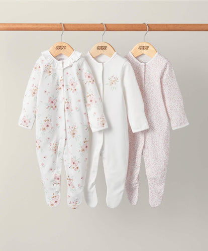 Mamas & Papas Multipacks Watercolour Flowers Sleepsuits (Set of 3) - Pink