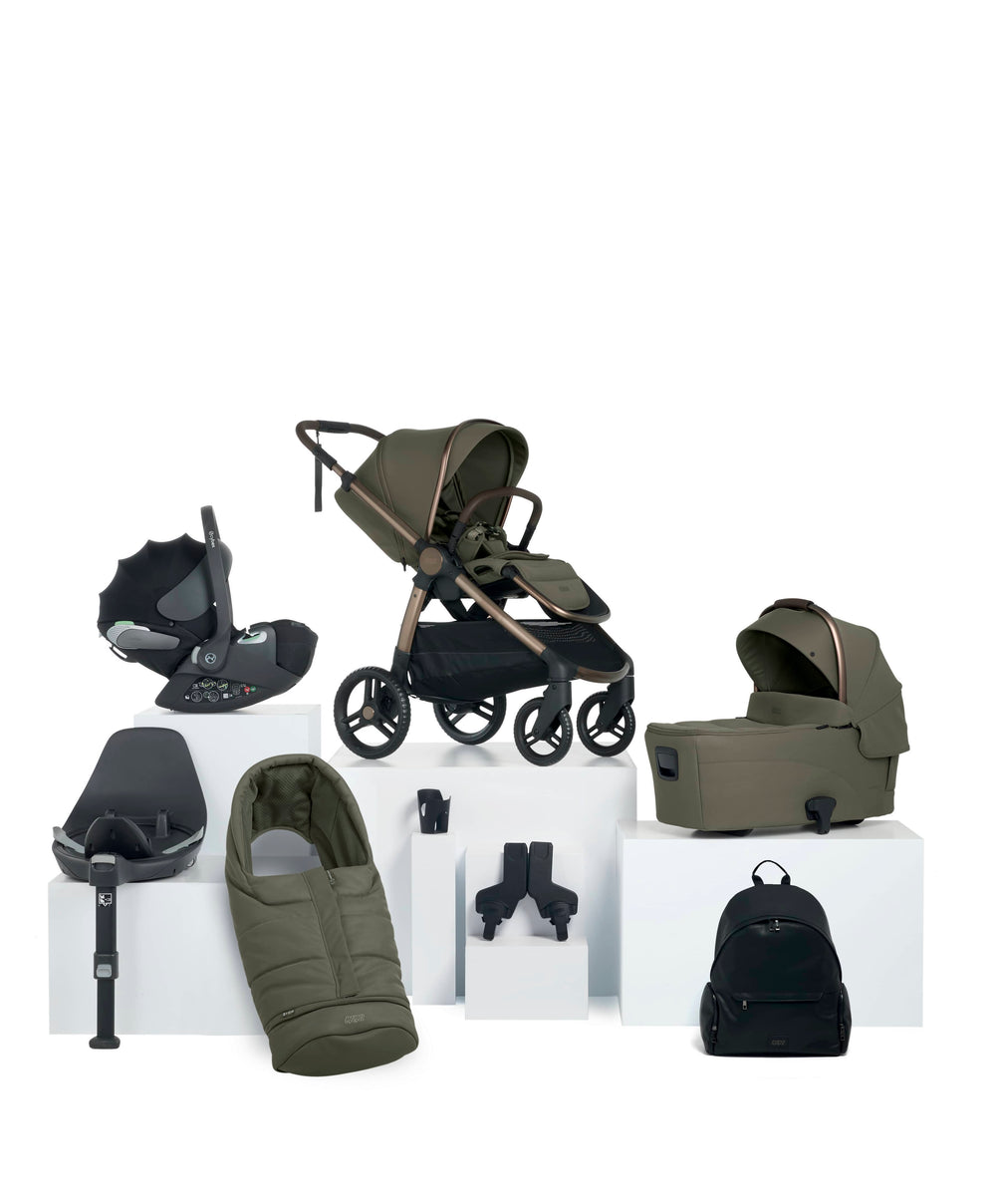 Mamas &amp; Papas Ocarro 2 Complete Pushchair Bundle with Cybex Cloud T i-Size Rotating Baby Car Seat &amp; Base (8 Pieces) - Evergreen