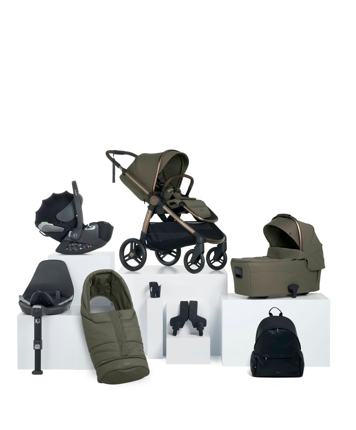Mamas & Papas Ocarro 2 Complete Pushchair Bundle with Cybex Cloud T i-Size Rotating Baby Car Seat & Base (8 Pieces) - Evergreen