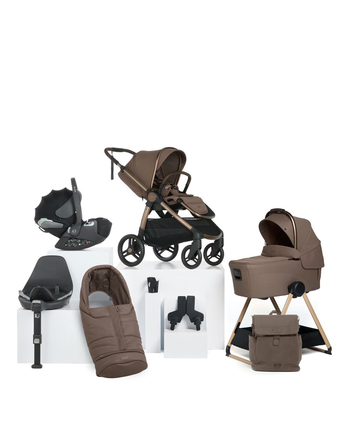 Mamas & Papas Ocarro 2 Complete Pushchair Bundle with Cybex Cloud T i-Size Rotating Baby Car Seat & Base - (9 Pieces) - Crema