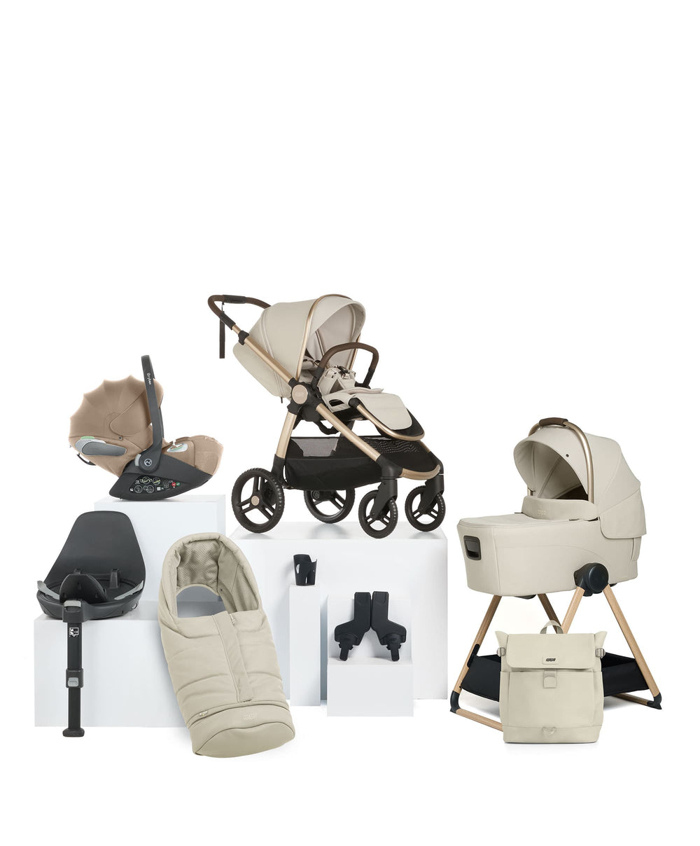 Mamas &amp; Papas Ocarro 2 Complete Pushchair Bundle with Cybex Cloud T i-Size Rotating Baby Car Seat &amp; Base - (9 Pieces) - Shell/Cozy Beige