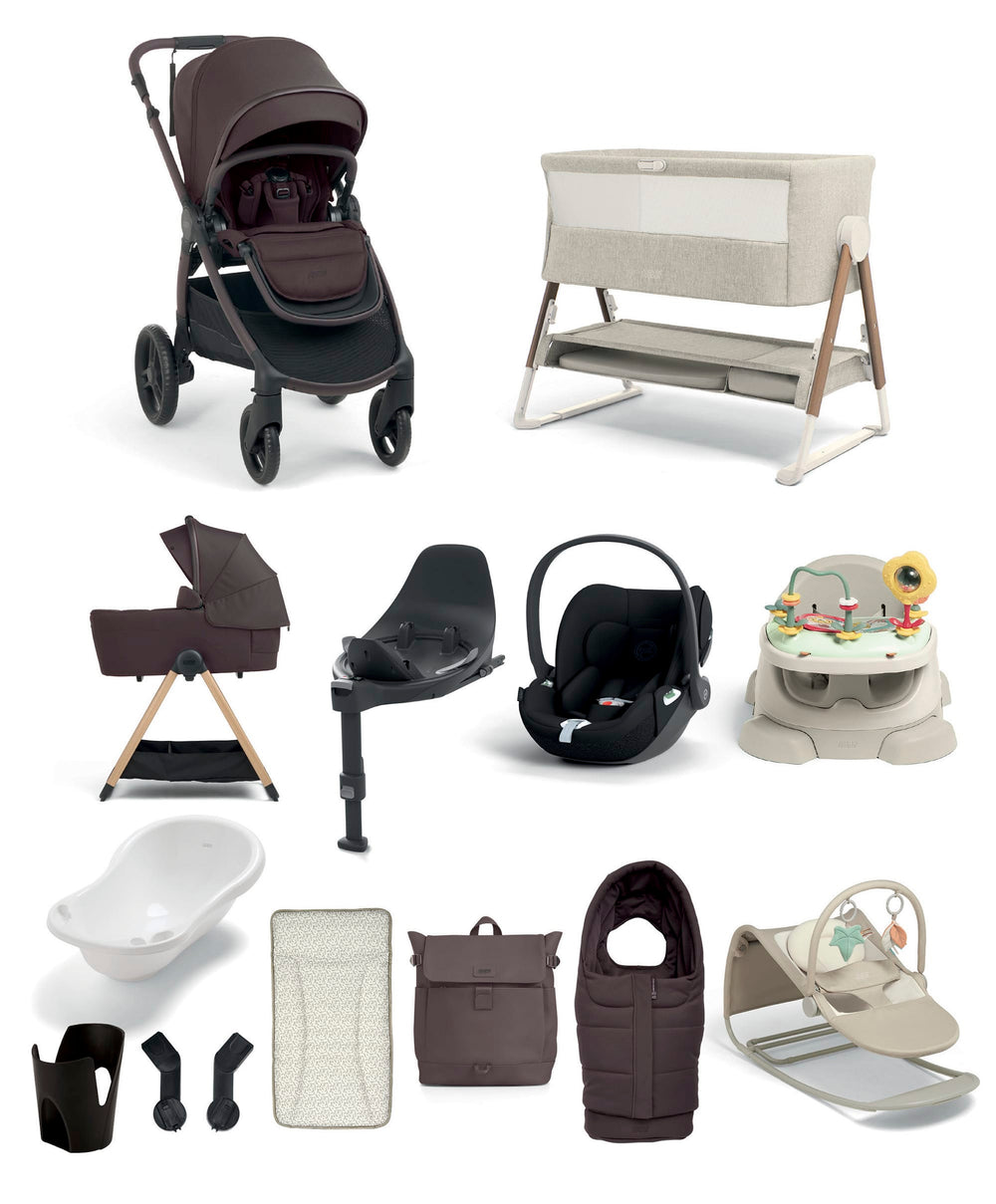 Mamas &amp; Papas Ocarro 2 Pushchair Ultimate Newborn Bundle With Cybex Cloud T i-Size Rotating Baby Car Seat &amp; Base (14 Pieces) - Americano