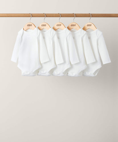 Mamas & Papas Organic Longsleeved Bodysuits (5 Pack) -  White