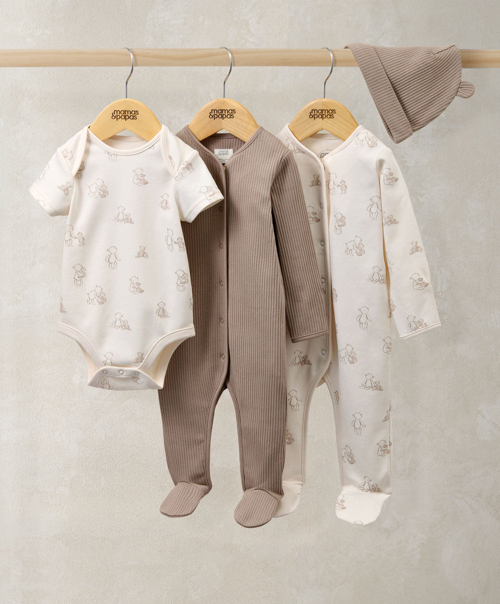 Mamas &amp; Papas Outfits &amp; Sets Bear Print All In Ones Bodysuit &amp; Hat Set (4 Pieces)