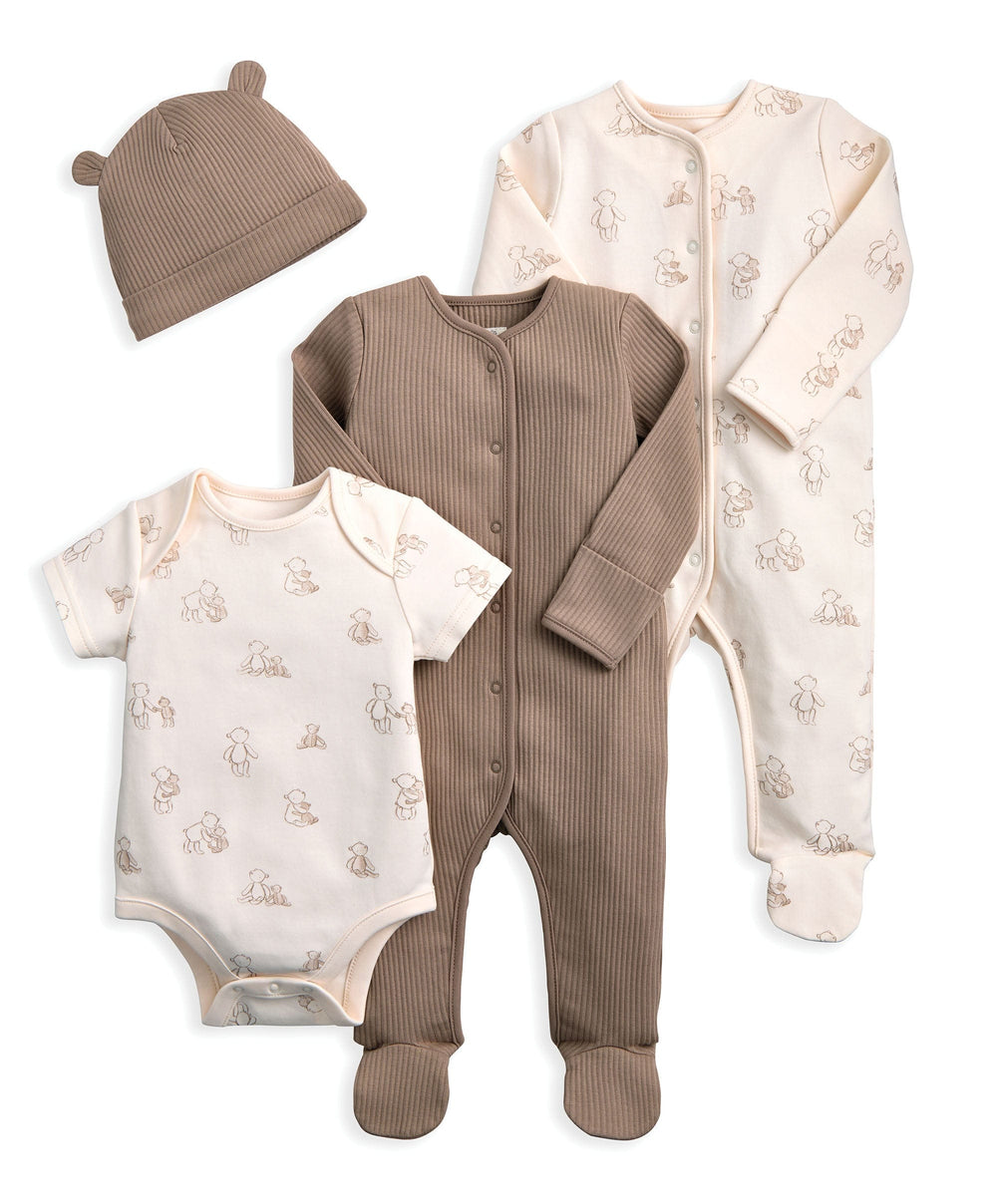 Mamas &amp; Papas Outfits &amp; Sets Bear Print All In Ones Bodysuit &amp; Hat Set (4 Pieces)