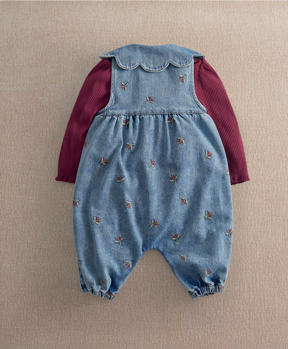 Mamas &amp; Papas Outfits &amp; Sets Berry Demin Dungarees &amp; Ribbed Bodysuit Set