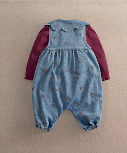 Mamas & Papas Outfits & Sets Berry Demin Dungarees & Ribbed Bodysuit Set