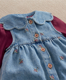 Mamas & Papas Outfits & Sets Berry Demin Dungarees & Ribbed Bodysuit Set