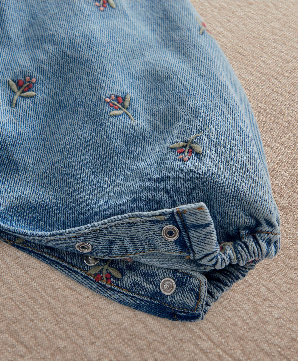 Mamas &amp; Papas Outfits &amp; Sets Berry Demin Dungarees &amp; Ribbed Bodysuit Set