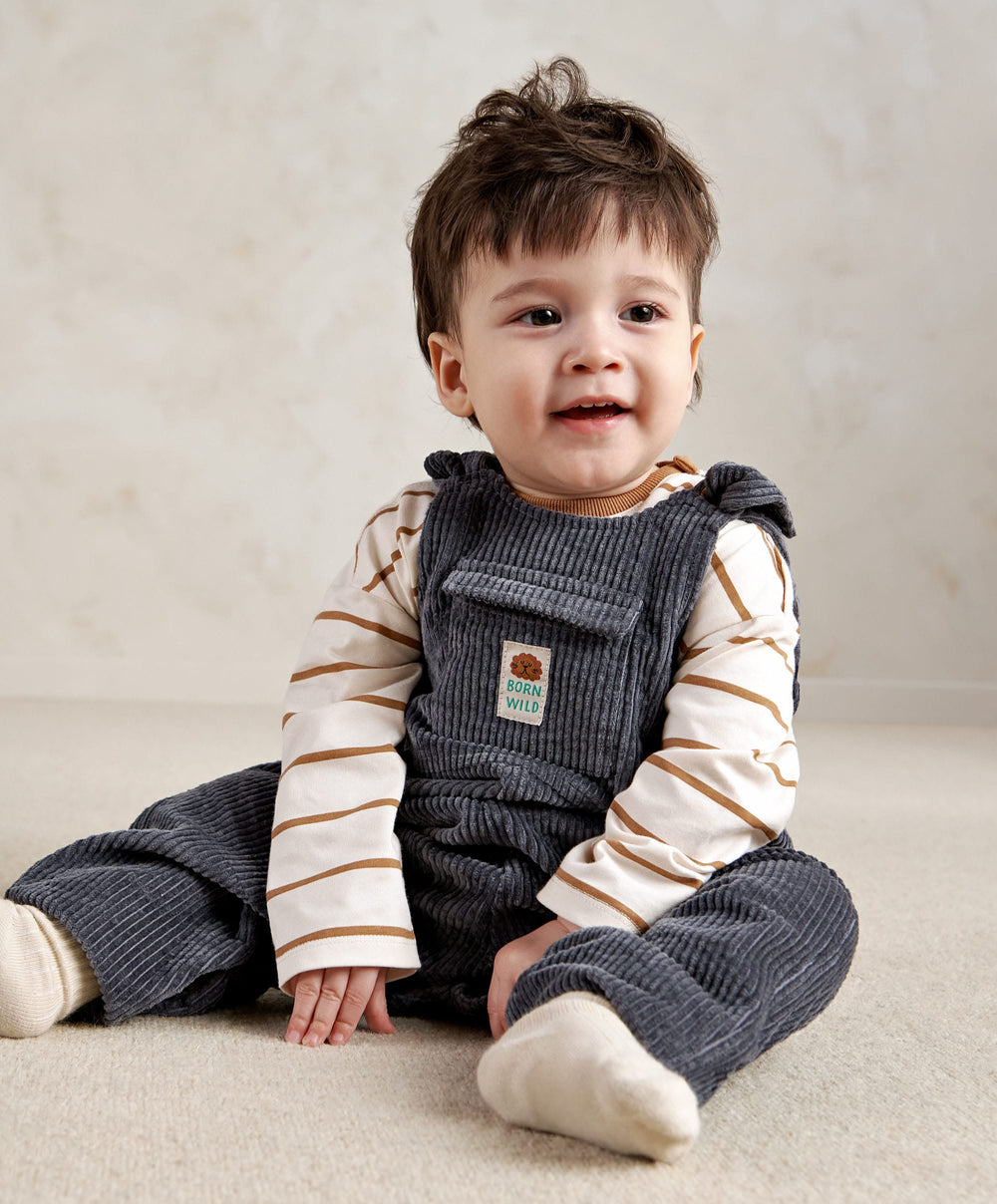 Mamas &amp; Papas Outfits &amp; Sets Blue Cord Dungarees &amp; Long Sleeve Top