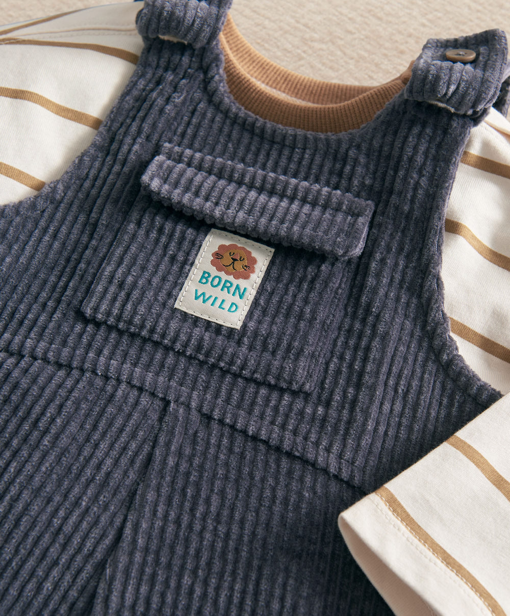 Mamas &amp; Papas Outfits &amp; Sets Blue Cord Dungarees &amp; Long Sleeve Top