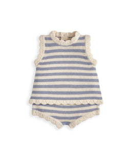 Mamas & Papas Outfits & Sets Blue Striped Knitted Top & Shorts
