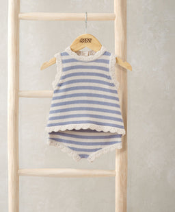 Mamas & Papas Outfits & Sets Blue Striped Knitted Top & Shorts