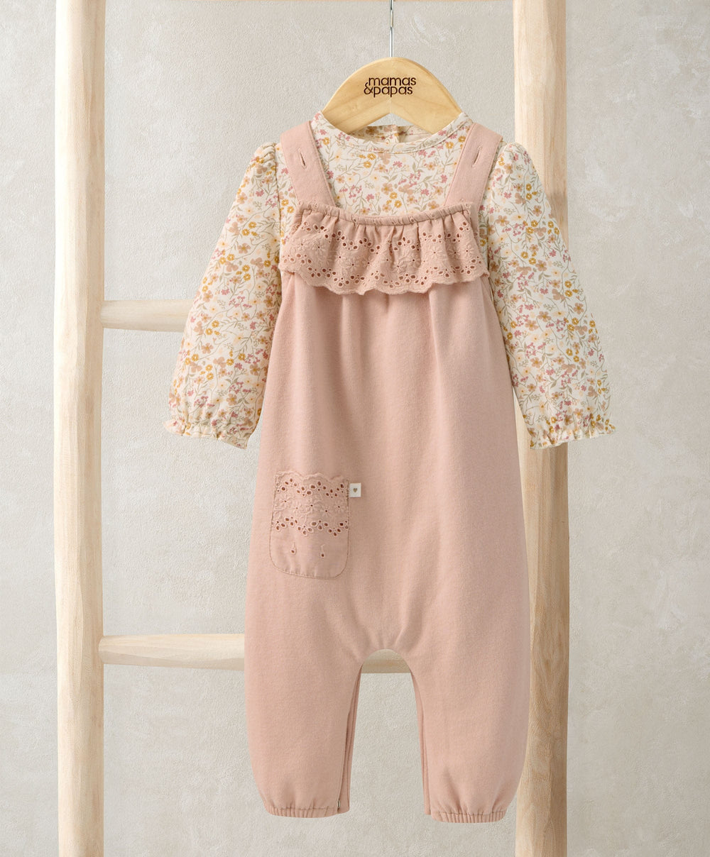 Mamas &amp; Papas Outfits &amp; Sets Broderie Dungarees &amp; Bodysuit Outfit Set