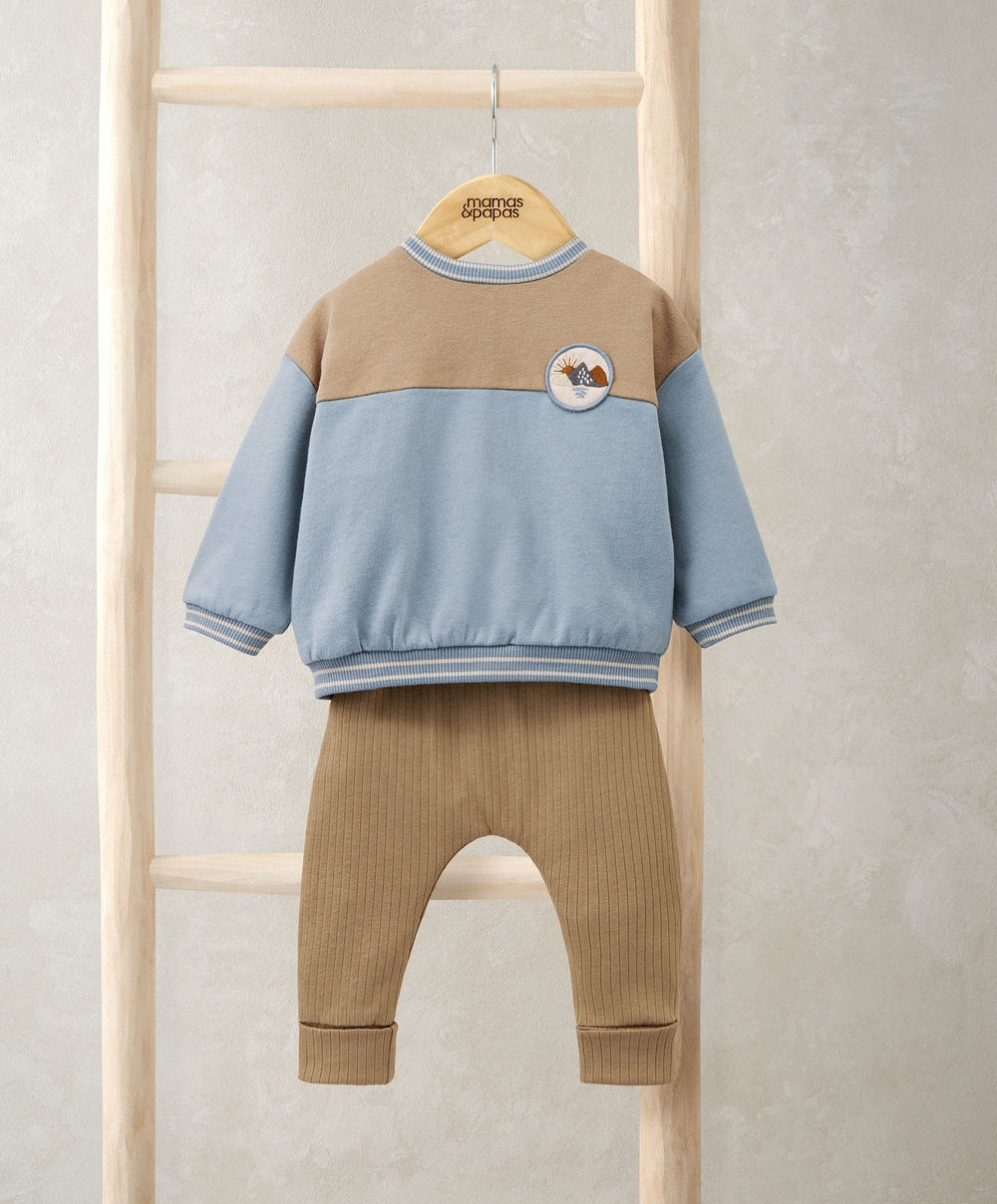 Mamas &amp; Papas Outfits &amp; Sets Colour Block Sweatshirt &amp; Leggings Set (2 Pieces) - Beige