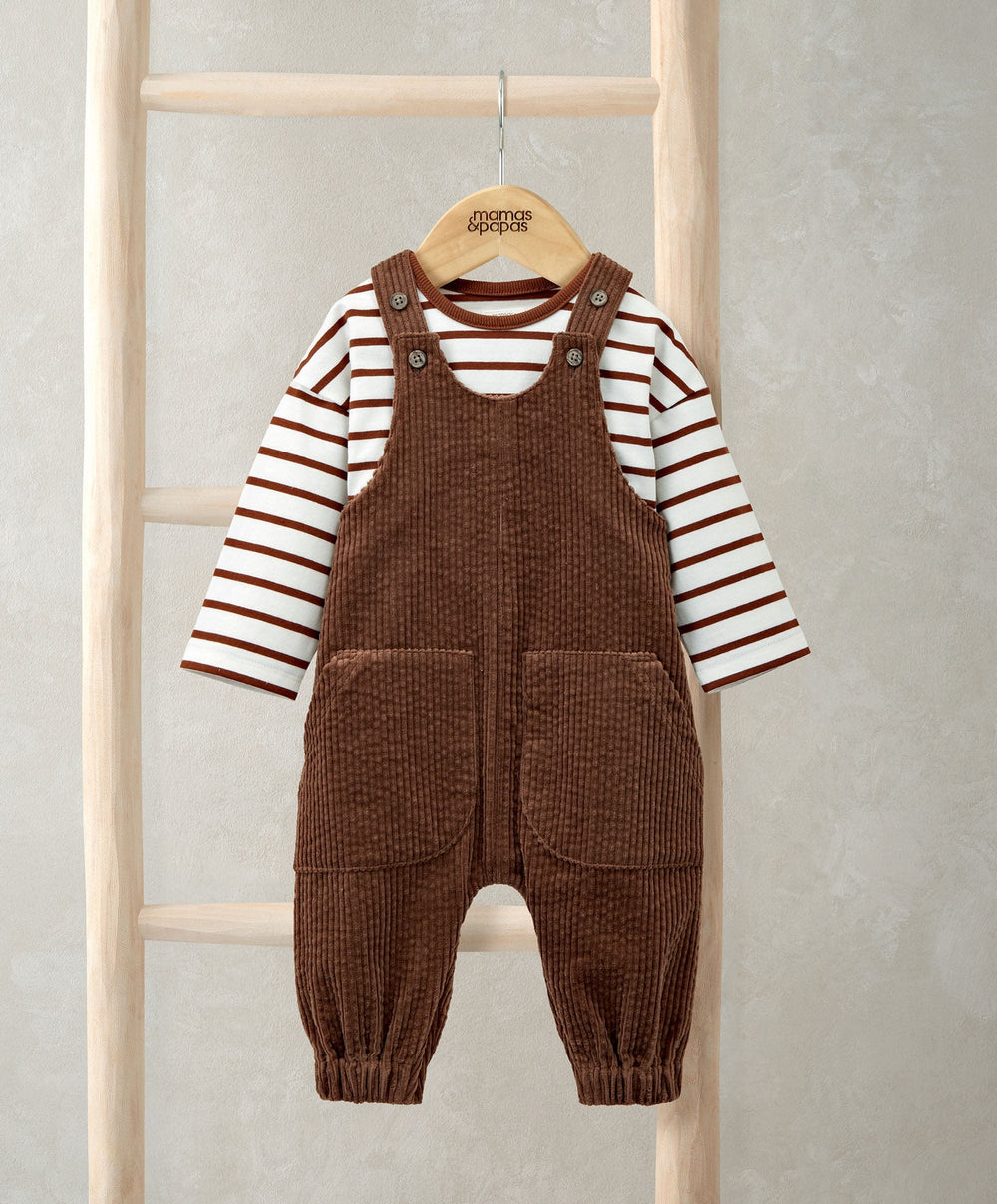 Mamas &amp; Papas Outfits &amp; Sets Cord Dungarees &amp; Striped T-Shirt Set (2 Pieces)